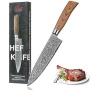 WAKOLI EDIB Pro Couteau Chef de Cuisine Professionnel en Acier Damas 20 cm | lame à 67 couches avec noyau VG10, manche ergonomique en bois de pakka, tranchant précis, pour émincer, hacher et découper