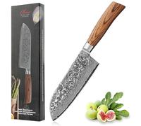 WAKOLI Edib Pro Couteau de cuisine chinois avec lame tranchante de 17,50cm en acier damassé fabriquée en 67 couches avec noyau VG10 I Couteau damas cuisine professionnel I Manche en bois de pakka
