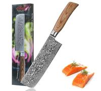 WAKOLI EDIB PRO Couteau Nakiri en Damas, 18 cm, Manche en Bois de Pakka | professionnel, lame en acier de Damas à 67 couches avec noyau VG10, pour couper, hacher et émincer légumes, coffret cadeau