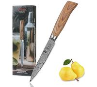 WAKOLI EDIB PRO Couteau Universel en Damas, 12 cm, Manche en Bois de Pakka | couteau de cuisine professionnel, lame en acier Damas à 67 couches avec noyau VG10, pour fruits, légumes, viande et poisson