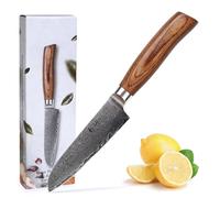 WAKOLI EDIB PRO Petit Couteau Santoku en Damas, 11,5 cm, Manche en Pakka | professionnel, lame en acier de Damas à 67 couches, noyau VG10, pour hacher et émincer fruits, légumes, viandes et poissons