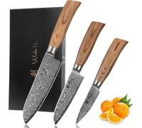 Wakoli Edib Pro set de 3 couteaux Damas I coffret bois I lame 8-16cm I manches pakkawood