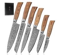 WAKOLI EDIB Pro Set de 6 Couteaux de Cuisine Professionnels en Acier Damas