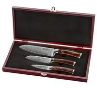WAKOLI EDIB Set de 3 Couteaux de Cuisine en Acier de Damas, Noyau VG10 | avec lames à 67 couches, manches en bois de pakka, pour usage professionnel, dans un élégant coffret en bois