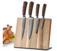 Wakoli EDIB Set de 4 Couteaux Damas avec Planche Magnétique, Poignées Pakka | de cuisine professionnels, lames à 67 couches avec noyau VG10, capacité 6 couteaux, utilisables par gauchers et droitiers