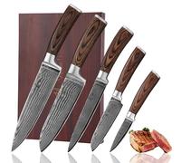 WAKOLI EDIB Set de 5 Couteaux de Cuisine Professionnels en Acier de Damas