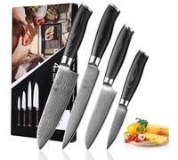 WAKOLI Set de 4 Couteaux de Cuisine en Acier Damas, Manches en Micarta