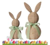 Wakuuea Easter Decorations Rabbit Figurines Set of 2 Rattan Effect Easter Bunny Figurines Decor, Resin Bunny Ornaments Outdoor, Bu-NNY Statues for Spring E-Aster Home Table Decor