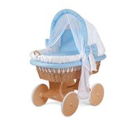 waldin Berceau Landau Bébé Complet en Osier Certifié en 1130 | Landau Bébé avec Panier en Osier Fait Main Ciel de Lit Matelas Parure Cadre Bois Roues Silencieuses Tissu Coton