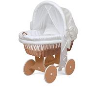 waldin Landau/Berceau bébé Complet, 24 modèles Disponibles, Cadre/Roues laqué en Marron, Couleur du Tissu Blanc