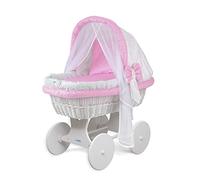 waldin Landau/Berceau bébé Complet, XXL, 24 modèles Disponibles, Cadre/Roues Blanc laqué, Couleur du Tissu Rose/Points