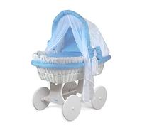 waldin Landau/Berceau bébé Complet, XXL, 24 modèles Disponibles, Cadre/Roues laqué, Couleur du Tissu Blanc/Points Blanc sur Bleu