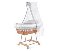 waldin Landau/Berceau Complet,24 modèles Disponibles,Couleur du Tissu Blanc/Points Blanc, Cadre/Roues Non traitée