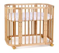 Waldin Lit de bébé 5en1, lit d'appoint en bois, matelas, aéré,sans set de tissu,bois naturel