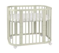 Waldin Lit de bébé 5en1, lit d'appoint en bois, matelas, aéré,sans set de tissu,bois olive