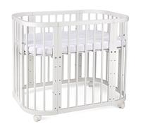 Waldin Lit de bébé 5en1, lit d'appoint en bois, matelas, aéré,sans set de tissu,bois blanc