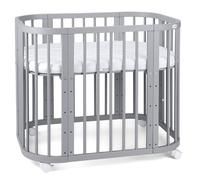 Waldin Lit de bébé 5en1, lit d'appoint en bois, matelas, aéré,sans set de tissu,bois gris