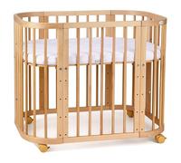 waldin Lit Bébé 5en1, Lit Cododo en Bois, Matelas, Naturel | Ventilé, Sommier Réglable sur 5 Niveaux, Lit Évolutif, Fonction Balancelle en Option