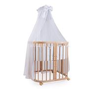 Waldin lit bébé 7 en 1 avec matelas, roulettes et étagère, naturel | Set textile blanc, évolutif, berceau cododo, parc, lit enfant, hauteur réglable, bascule en option