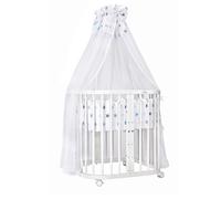 Waldin lit bébé lit d'enfant 7en1 avec matelas, lit d'enfant évolutif,tissus étoiles bleu,bois blanc