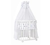 Waldin lit bébé lit d'enfant 7en1 avec matelas, lit d'enfant évolutif,tissus étoiles bleu,bois blanc