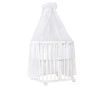 waldin Lit Bébé 7en1, Matelas et roulettes, Étagère, Blanc | Tissu Blanc, Évolutif, Lit, Lit Cododo en Bois, Fonction Balancelle en Option