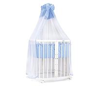 Waldin lit bébé lit d'enfant 7en1 avec matelas, lit d'enfant évolutif,tissus bleu,bois blanc