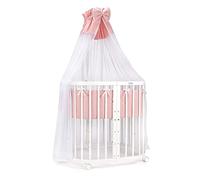 waldin Lit Bébé 7en1, Matelas et roulettes, Étagère, Blanc | Tissu Saumon, Évolutif, Lit, Lit Cododo en Bois, Fonction Balancelle en Option