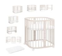 Lit bébé Waldin 7 en 1 avec matelas, lit pour enfant évolutif, sans barrières de protection, en bois cachemire