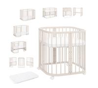Lit bébé Waldin 7 en 1 avec matelas, lit pour enfant évolutif, sans barrières de protection, en bois cachemire
