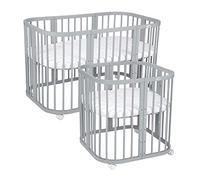 Waldin lit bébé lit d'enfant 7en1 avec matelas, lit d'enfant évolutif,sans set de tissu,bois gris