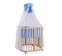 Waldin lit bébé lit d'enfant 7en1 avec matelas, lit d'enfant évolutif,tissus bleu,bois naturel