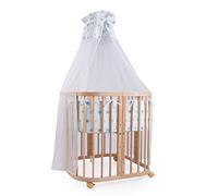 Waldin lit bébé lit d'enfant 7en1 avec matelas, lit d'enfant évolutif,tissus étoiles bleu,bois naturel