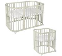 Waldin lit bébé lit d'enfant 7en1 avec matelas, lit d'enfant évolutif,sans set de tissu,bois olive