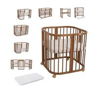 Waldin lit bébé lit d'enfant 7en1 avec matelas, lit d'enfant évolutif,sans set de tissu,bois vintage
