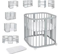 Waldin lit bébé lit d'enfant 7en1 avec matelas, lit d'enfant évolutif,sans set de tissu,bois gris