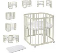 Waldin lit bébé lit d'enfant 7en1 avec matelas, lit d'enfant évolutif,sans set de tissu,bois olive