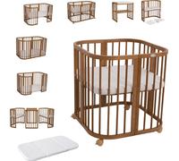 Waldin lit bébé lit d'enfant 7en1 avec matelas, lit d'enfant évolutif,sans set de tissu,bois vintage