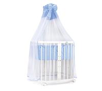 Waldin lit bébé lit d'enfant 7en1 avec matelas, lit d'enfant évolutif,tissus bleu,bois blanc