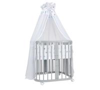 Waldin lit bébé lit d'enfant 7en1 avec matelas, lit d'enfant évolutif,tissus étoiles bleu,bois gris