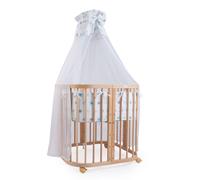 Waldin lit bébé lit d'enfant 7en1 avec matelas, lit d'enfant évolutif,tissus étoiles bleu,bois naturel