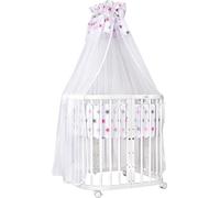 Waldin lit bébé lit d'enfant 7en1 avec matelas, lit d'enfant évolutif,tissus étoiles roses,bois blanc