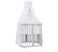 Waldin lit bébé lit d'enfant 7en1 avec matelas, lit d'enfant évolutif,tissus étoiles roses,bois gris