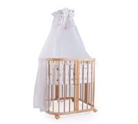 Waldin lit bébé lit d'enfant 7en1 avec matelas, lit d'enfant évolutif,tissus étoiles roses,bois naturel