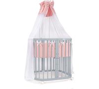 Waldin lit bébé lit d'enfant 7en1 avec matelas, lit d'enfant évolutif,tissus saumon,bois gris