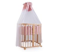 Waldin lit bébé lit d'enfant 7en1 avec matelas, lit d'enfant évolutif,tissus saumon,bois naturel