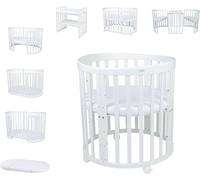 Waldin lit bébé ovale 7 en 1, matelas, roulettes et étagère, blanc