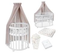 Waldin Lit de bébé OWAL Lit d'enfant 7en1 avec matelas, lit évolutif pour enfants,Tissus Taupe Branches,Bois blanc