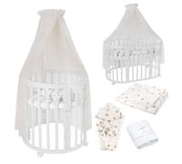 Waldin Lit de bébé OWAL Lit d'enfant 7en1 avec matelas, lit évolutif pour enfants,tissus champagne pissenlit,bois blanc