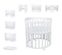 Lit mobile pour bébé OWAL en bois 7en1 avec matelas, évolutif,Sans set de tissu,bois blanc